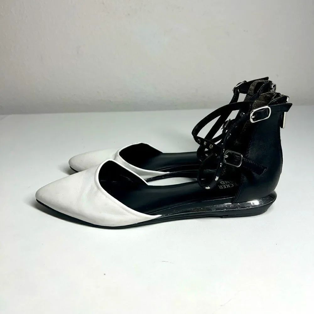 Bleecker & Bond White and Black Studded Flat Sandals Size 8